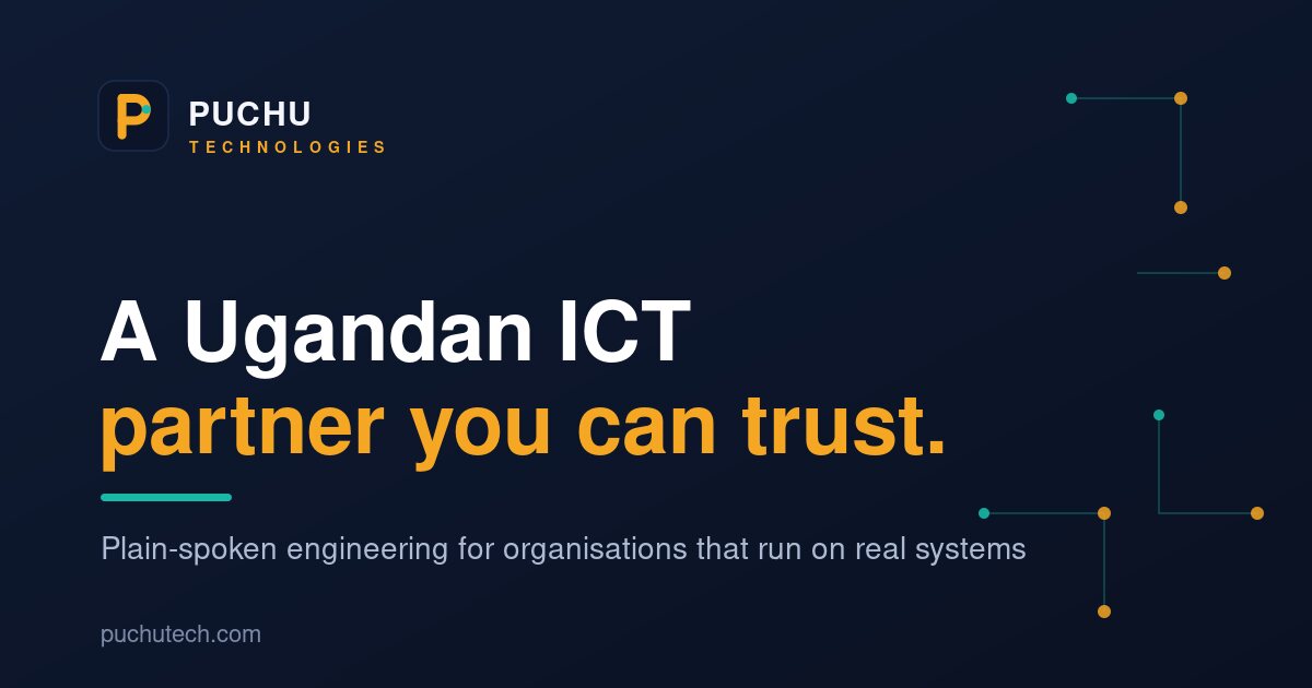 PUCHU Technologies brand panel with the tagline: a Ugandan ICT partner you can trust